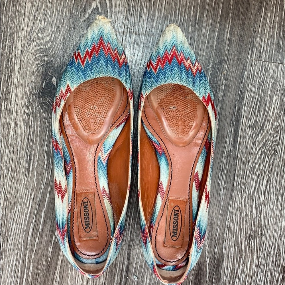 Missoni zig zag flats. Blue, red, & cream